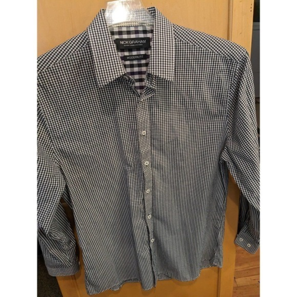 Nick‎ Graham Mens Long Sleeve Button Down Dress Shirt Blue Size Medium